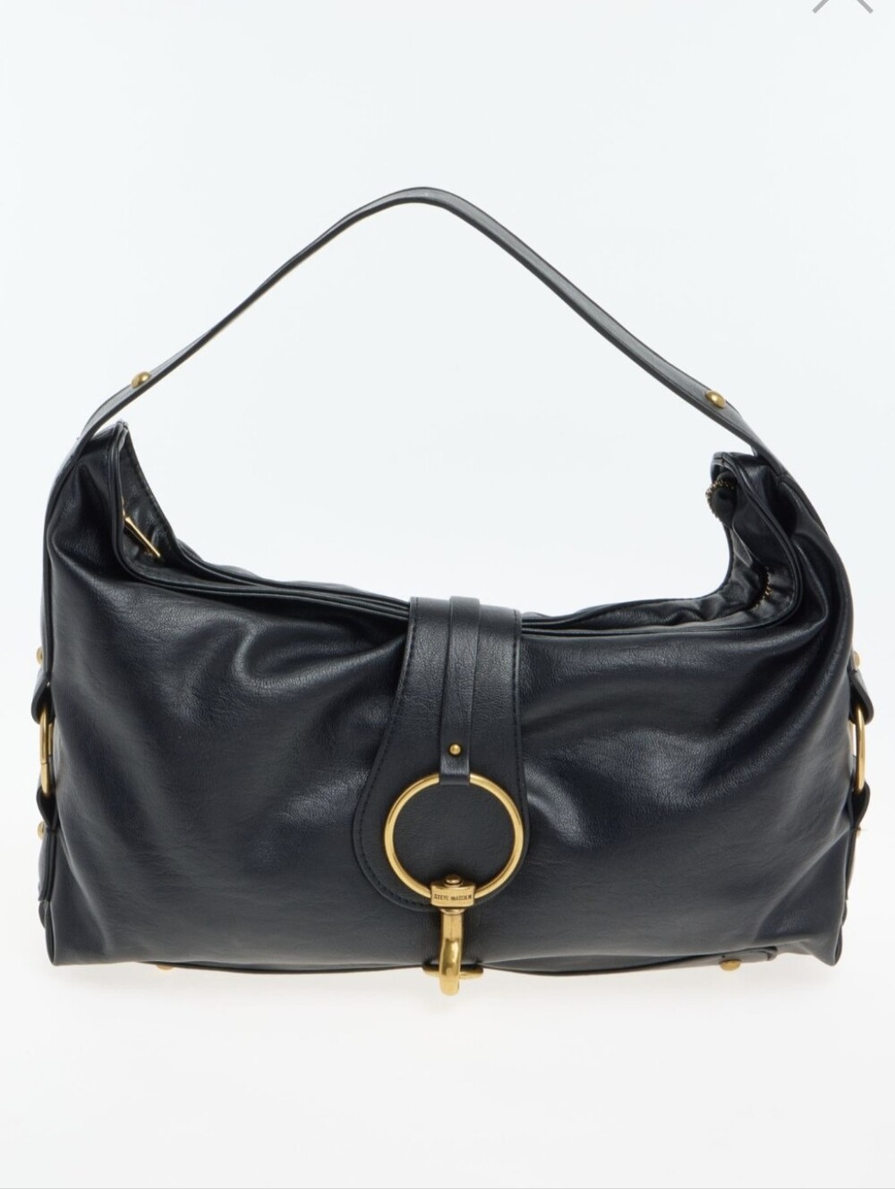 Steve Madden Black Leather Shoulder Bag with Gold Ring Hardware